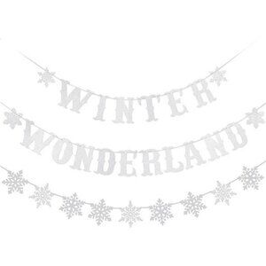 Snowflake Winter Wonderland Banner & Snowflake Banner Decoration, Silver Glitter